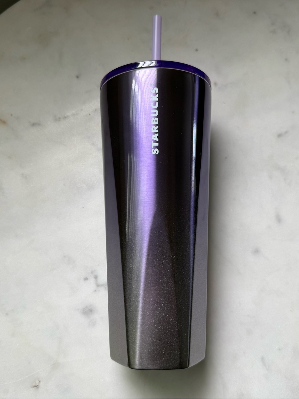 New Starbucks Purple Silver Ombré Geometric Stainless Steel 24 oz Tumbler